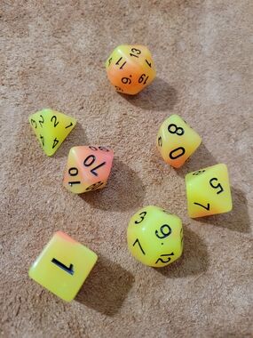 Neon Yellow-Orange Gradient RPG Dice Set - 7pc